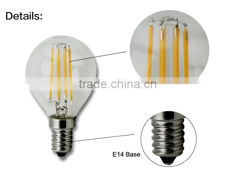 Clear Glass G45 Led Filament Bulb 2W Dimmable Led Bulb Light, 110V E27 Led Filament Bulbs