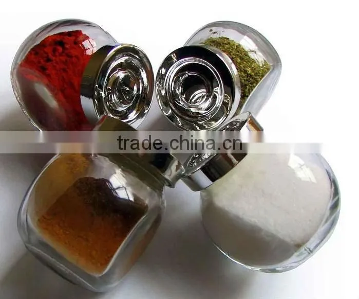 4pcs spice glass jar with wire chrome plated rack