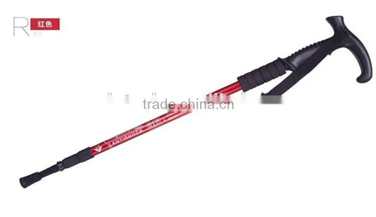 Hot popular T handle alpenstock mountaineering three sections walking sticks