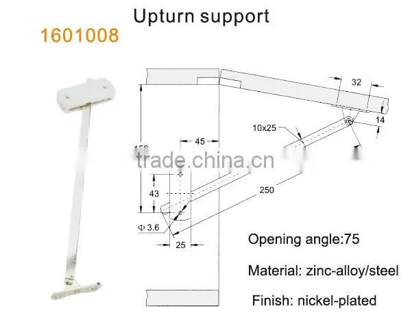 opening angle 75 degrees cabinet door upturn support