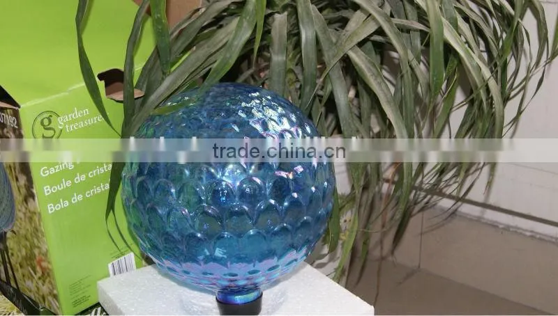 10" blue hand blown GLASS ball in garden