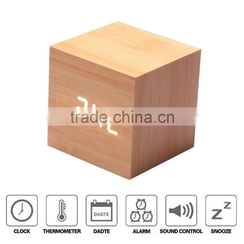 factory price digital led wooden Desk clock with alarm