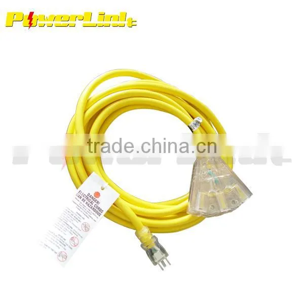 H80182 ETL power cables/Outdoor power cords/extension cord/Triple outlet / Transparent plug with LED light