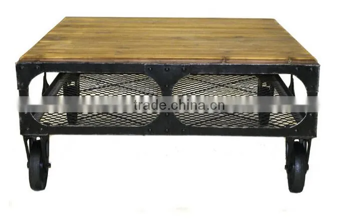 Country Style wooden Coffee Table with wheels