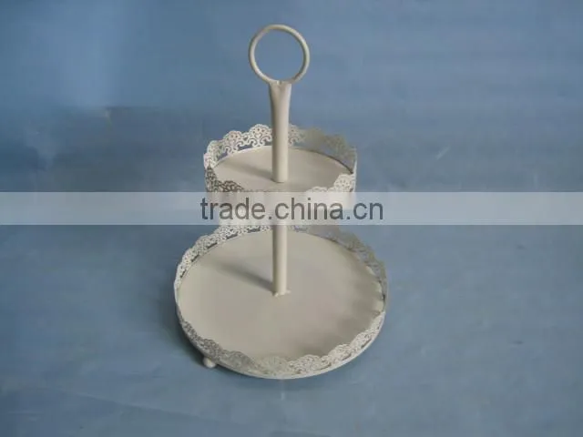 3-tier antique white metal cake holder