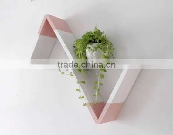 Simple Shape Wooden Plant Stand on Wall Solid Tri-angle Shape and Painting Wood Display House Natural Wooden Shelf