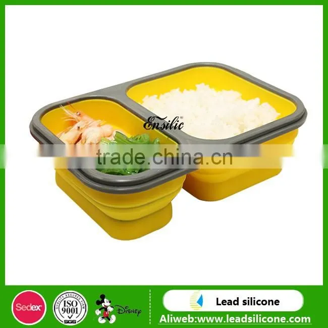 Convenient collapsible rectangle sealed lunch box ,Food grade silicone lunch box