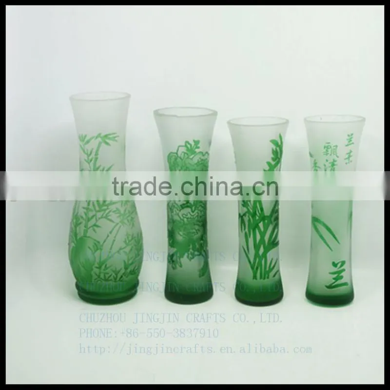 modern hand cut overlay single flower crystal glass vase/red green
