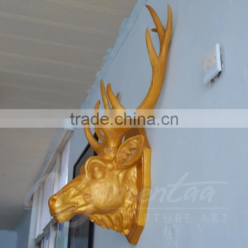 Modern home decoration fiberglass animal head sculpture wall hanging statues