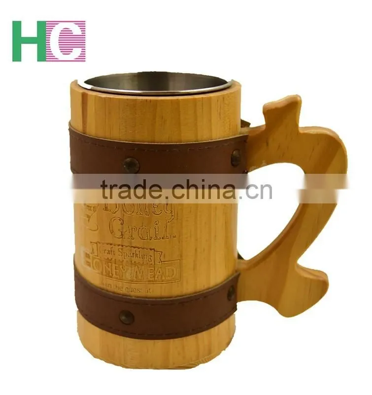 customized wooden beer cup with stainless steel