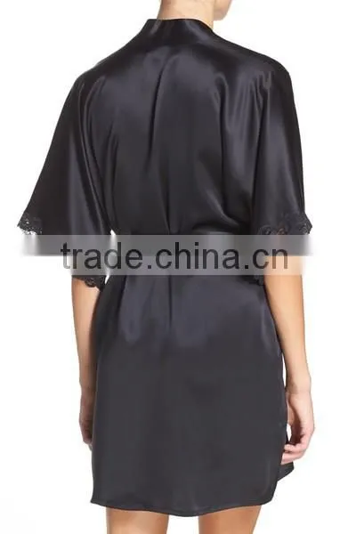 China Wholesalers Customized Personalized Plus Size Fashion Sexy Silk Solid Black Satin Robe