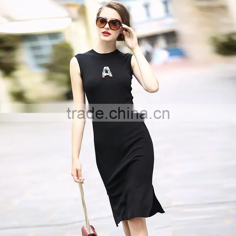 High quality 2016 spring knit woolen women vest dress sexy fashion evening dress