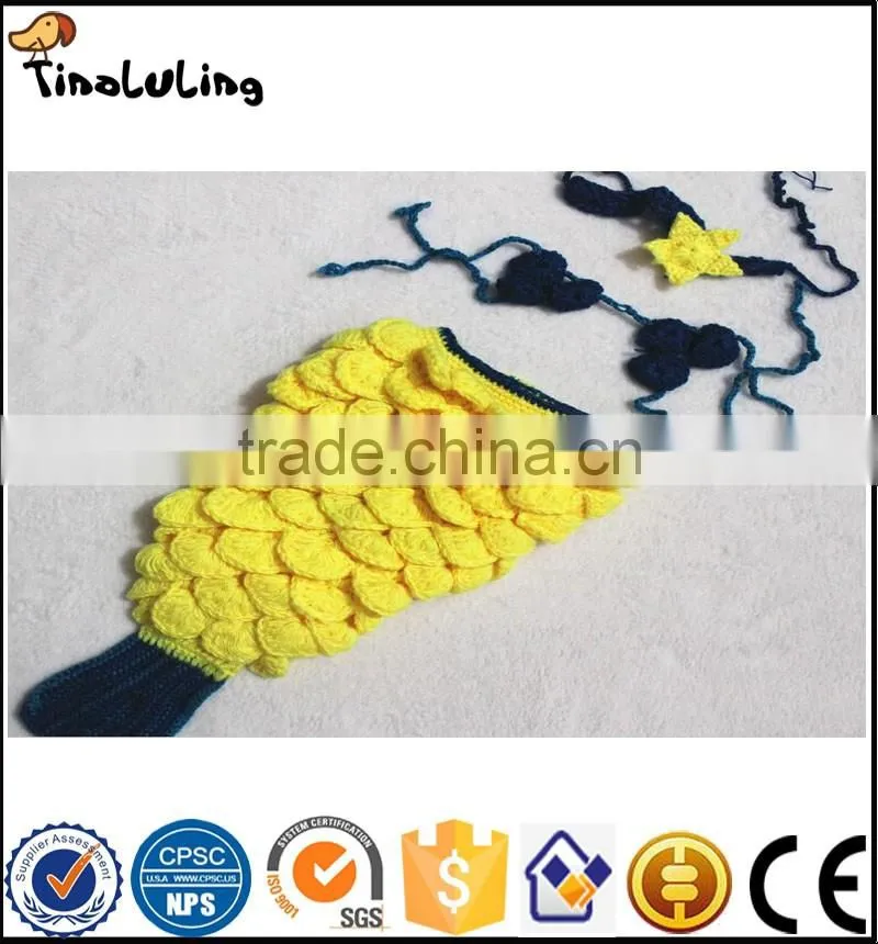 Three Piece Set Newborn Photographing Costume Baby Prop Crochet Yellow Mermaid Tail