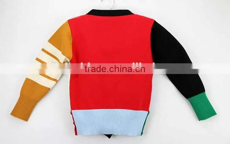 New Design V Neck Contrasted Colors Boys Cardigan Sweater