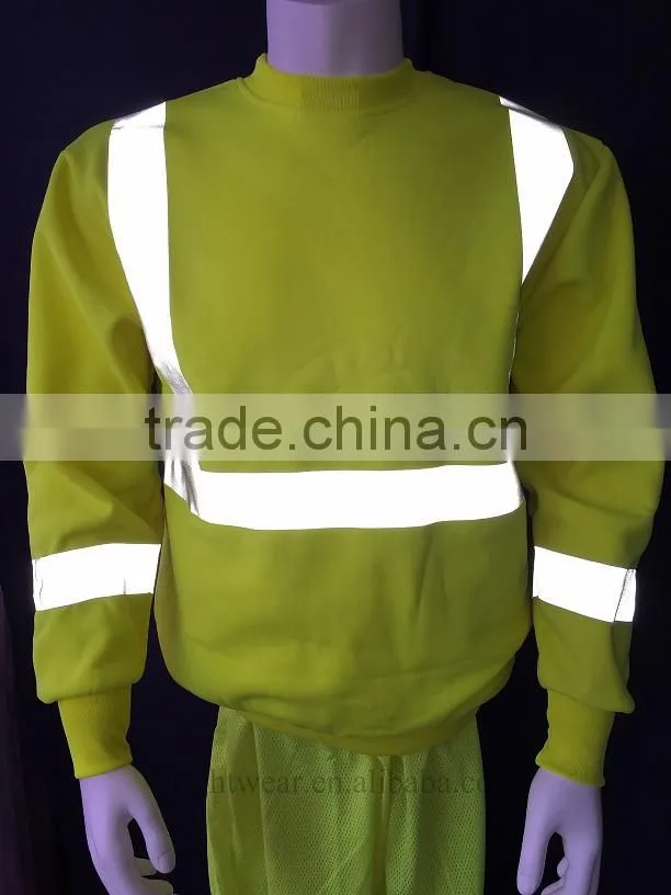 80% polyester 20% cotton fleece hi vis safety sweatshirt with heat-applied reflective tape meet CSA Z96 requirement