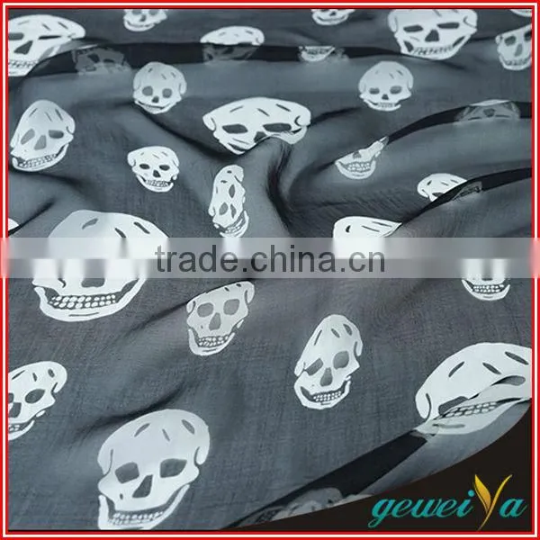 Black Background Chiffon Printed Skull Scarf