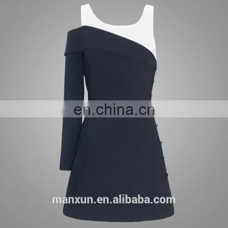 Fashion Design Waistcoat One Shoulder Blazer Side Button Women Dress