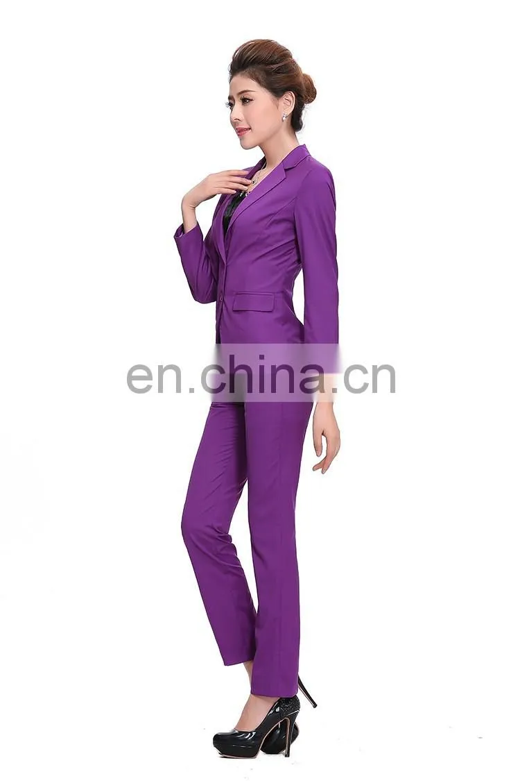 Kangyi Lapel Collar Purple Pant Suit Workwear Long Sleeve Business Office Lady Coat Pant Suit