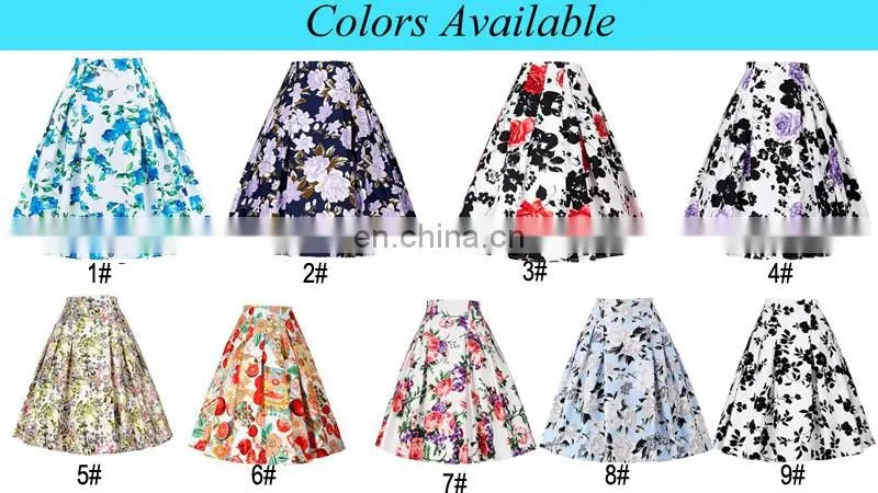 Grace Karin Occident Women Vintage Retro Floral Pattern Cotton Skirt 9 Patterns CL008925-2