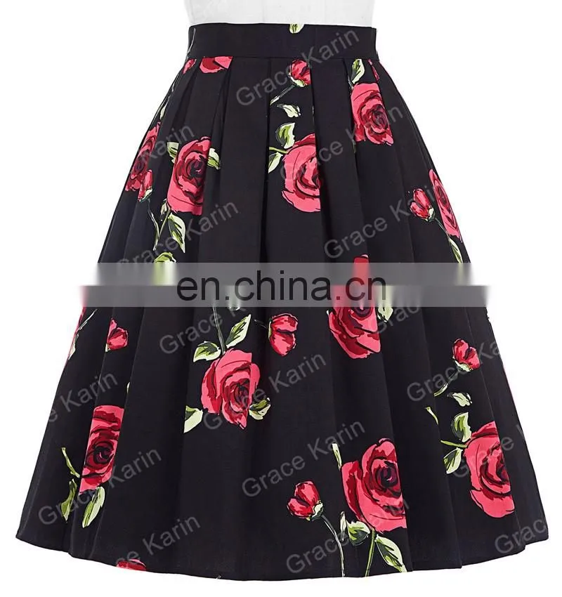 Grace Karin Women Pleated Vintage Cotton Floral Print Skirt CL6294-19
