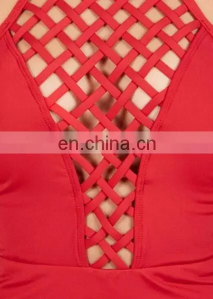 2017 women strappy bikini push up padded ruffle nude Lace Swimsuit