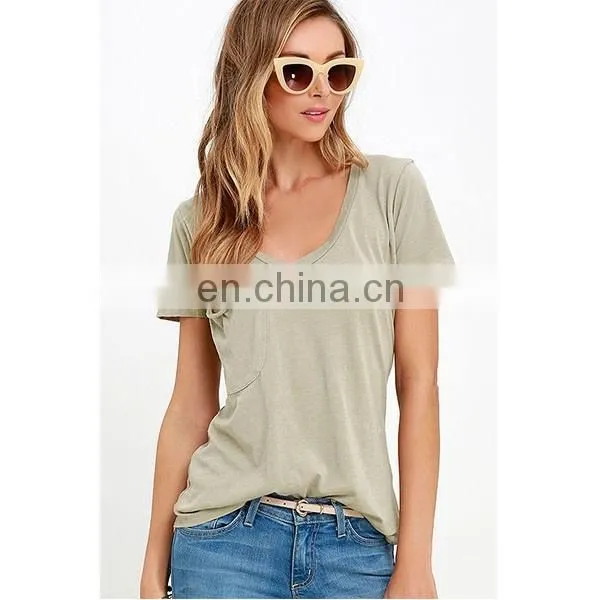 Fashion Design Plain Women T-Shirts Wholesale V-neck Short Sleeves Blank T-shirt