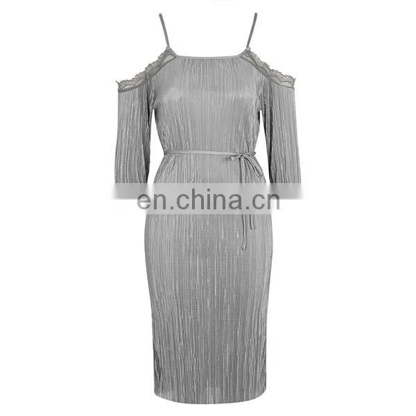 Cold shoulder ladies dress wholesale elbow sleeves fashion dress with lace