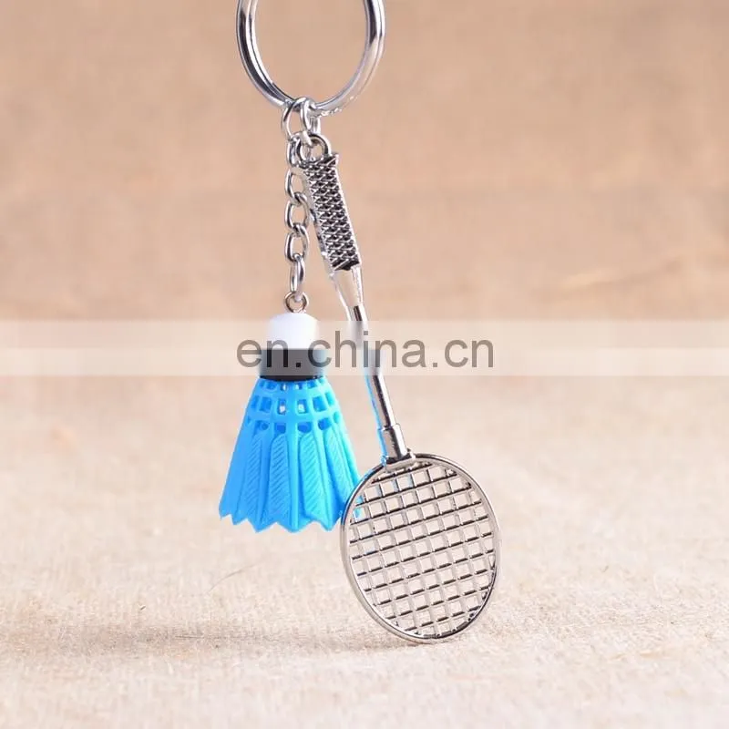 custom sport key holder for shuttlecock pendant badminton keychain metal badminton key chain