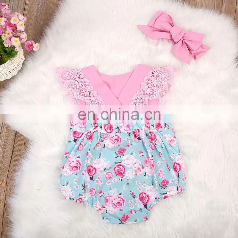 Organic baby clothes Rose baby romper floral ruffle baby gift set