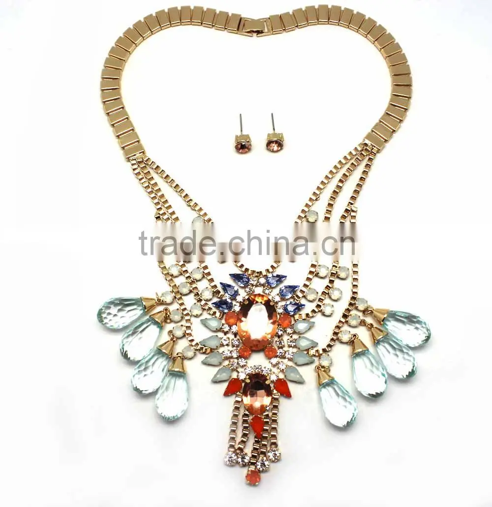 2015 latest cheap alloy african crystal beads jewelry set, crystal jewelry set necklace and earrings jewelry set