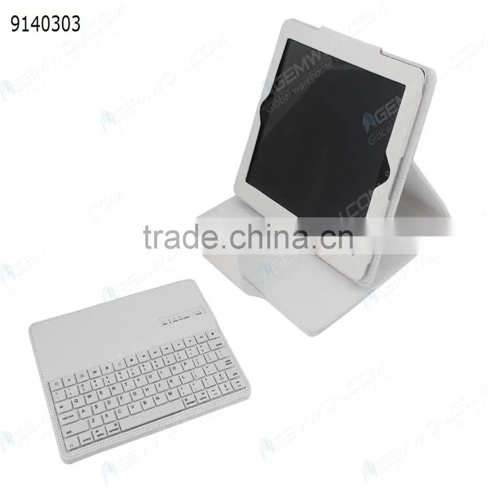 bluetooth keyboard for iPad2/3/4,white Removable plastic keyboard with synthetic leather case