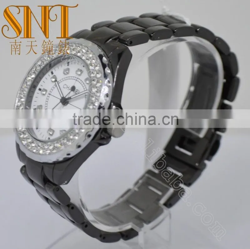 Women Watches Fashion 2015 Japan Quartz Stone Watch,Black Stainless Steel