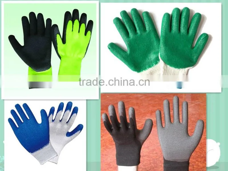 Yellow yarn blue glue latex coated cotton gloves