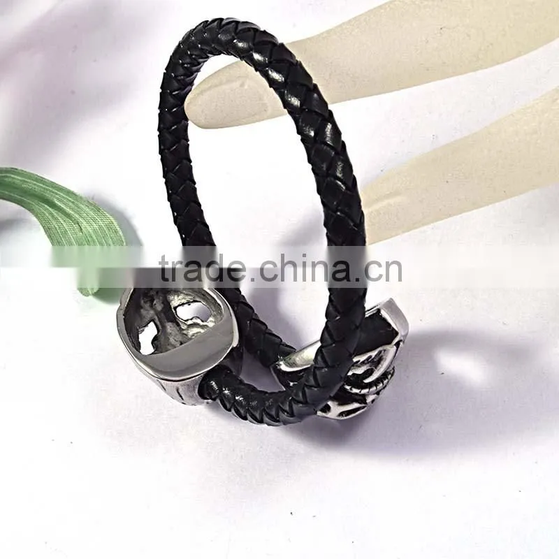 fashion chain black handmade fashion skull leather bracelet