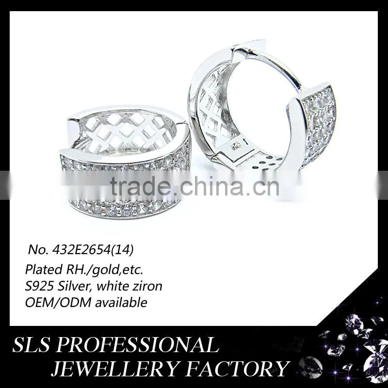 2015 fashion design Sterling Silver stamped 925 hiphop cubic zirconia earrings for women