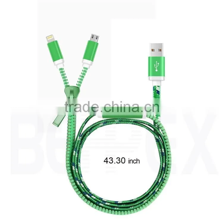 Colorful High Speed Flat Zipper 2 in 1 Data Micro USB Cable