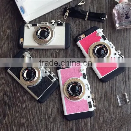 For iPhone 6S/6SPlus Fashion design 3 in 1 Creative Silicone Camera Back Case Cover With Strap pink