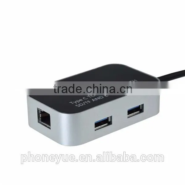 usb type c adapter to 2 Port USB 3.0 Hub & Ethernet Port & TF SD Card Slot