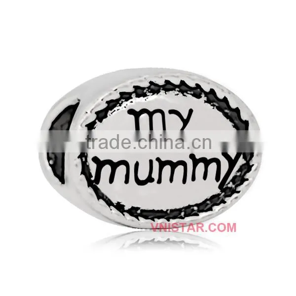 Vnistar Antique silver plated oval shped Friend & family name stamped European beads for bracelet jewelry PBD019