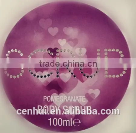 2015 customize beautiful pink round adhesive words printing sticker for cosmetics