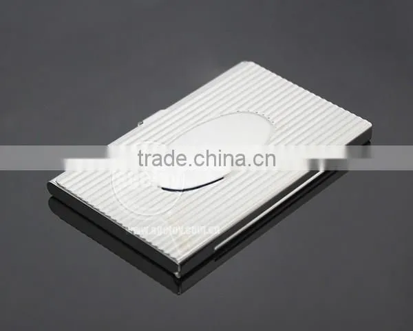 New Arrival High-Grade Name ID Card Box Organizer Lines Emboss Oval Metal Business Card Case Stainless Steel Card Holder