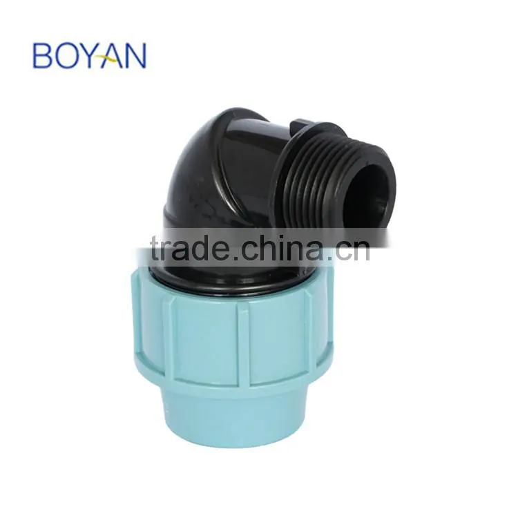 BOYAN zhejiang taizhou light blue plastic pipe fitting PP compression male elbow