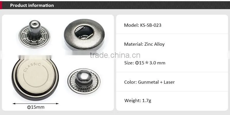15mm Laser Logo Custom Metal Flat Top Snap Button