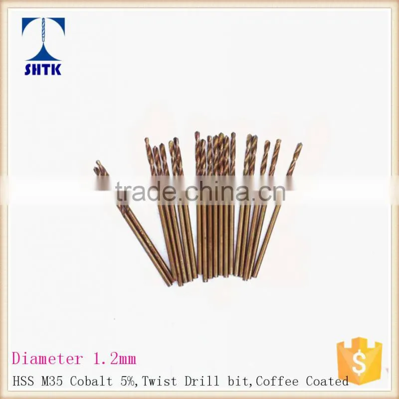 Drill bit, HSS M35 cobalt drill fully ground twist drill bit,Dia 1.2mm