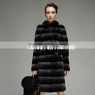 rex14006 Brilliant Long Sleeve dyed Rex Rabbit Fur Coat