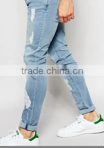 2016 Customized wholesale fashionable ripped mens jeans