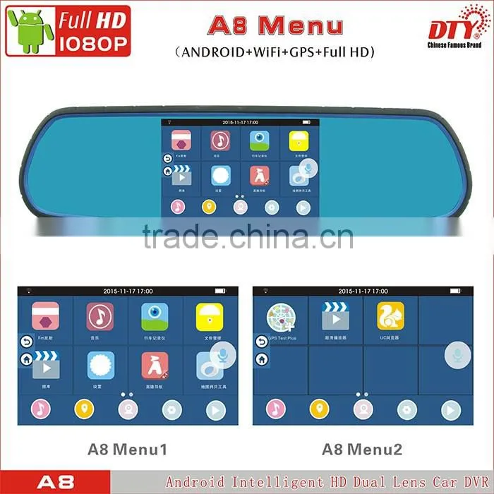 DTY Android car wireless rearview mirror with reversing camera, rear view mirror camera car dvr , A8