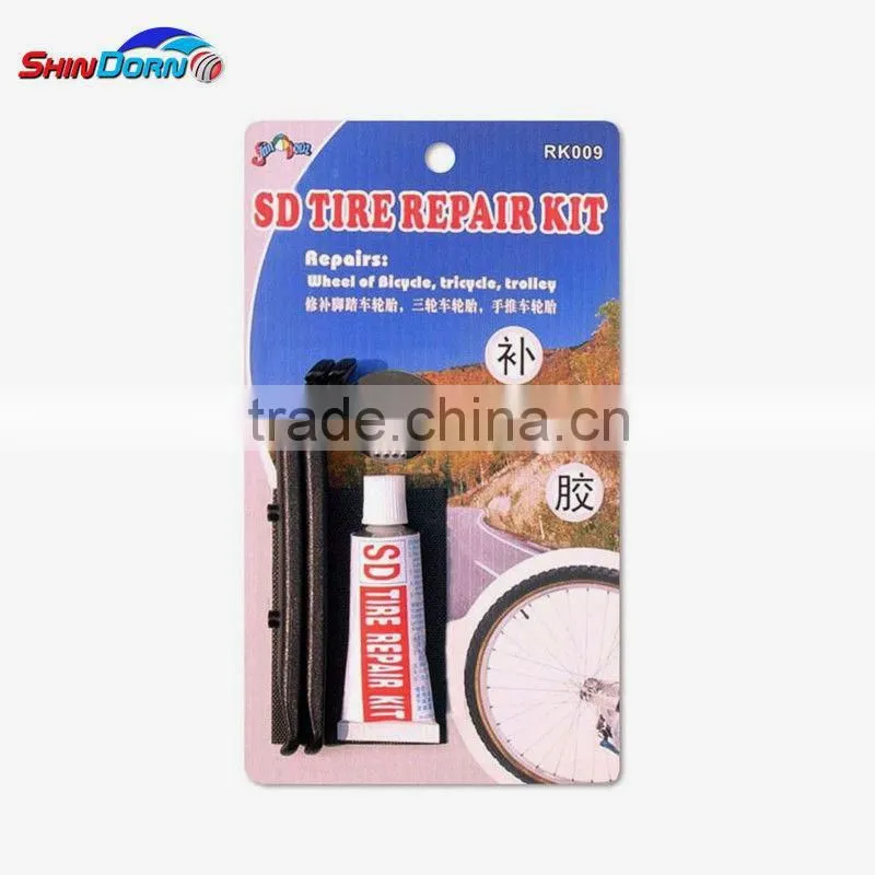 Portable cycling repair kit for tyre repair, rubber patch and glue set
