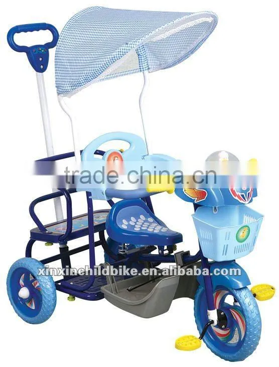 with double seat and can be ridden or pushed children tricycle and baby tricycle