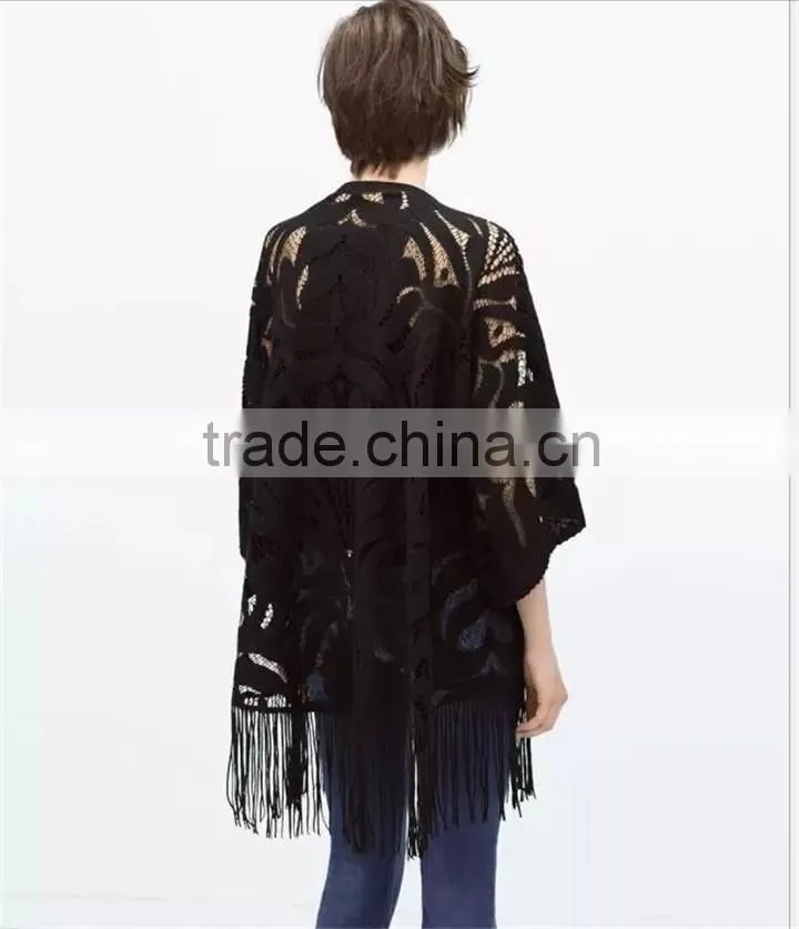 Summer Fashion Lace Fabric With Long Tassels Ladies Kaftan Sexy Kaftan Dress